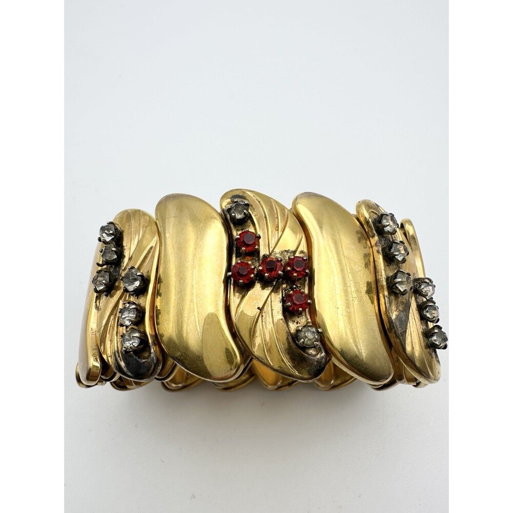 B&N Bugbee and Niles Gold Tone & Red Rhinestone Expansion Bracelet